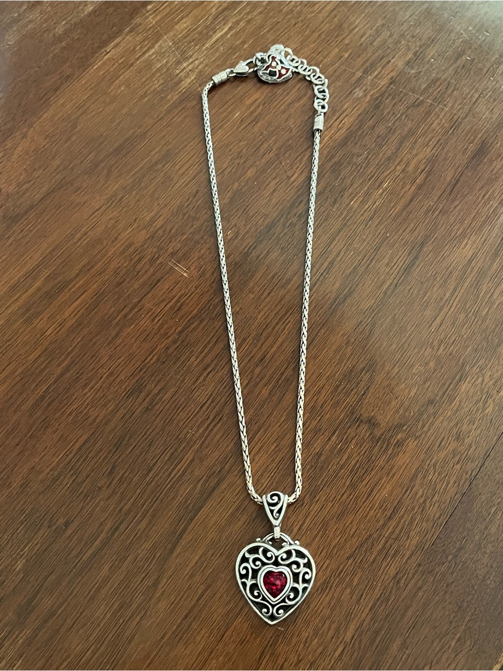 Brighton Silver Heart Pendant Necklace with Red Gem